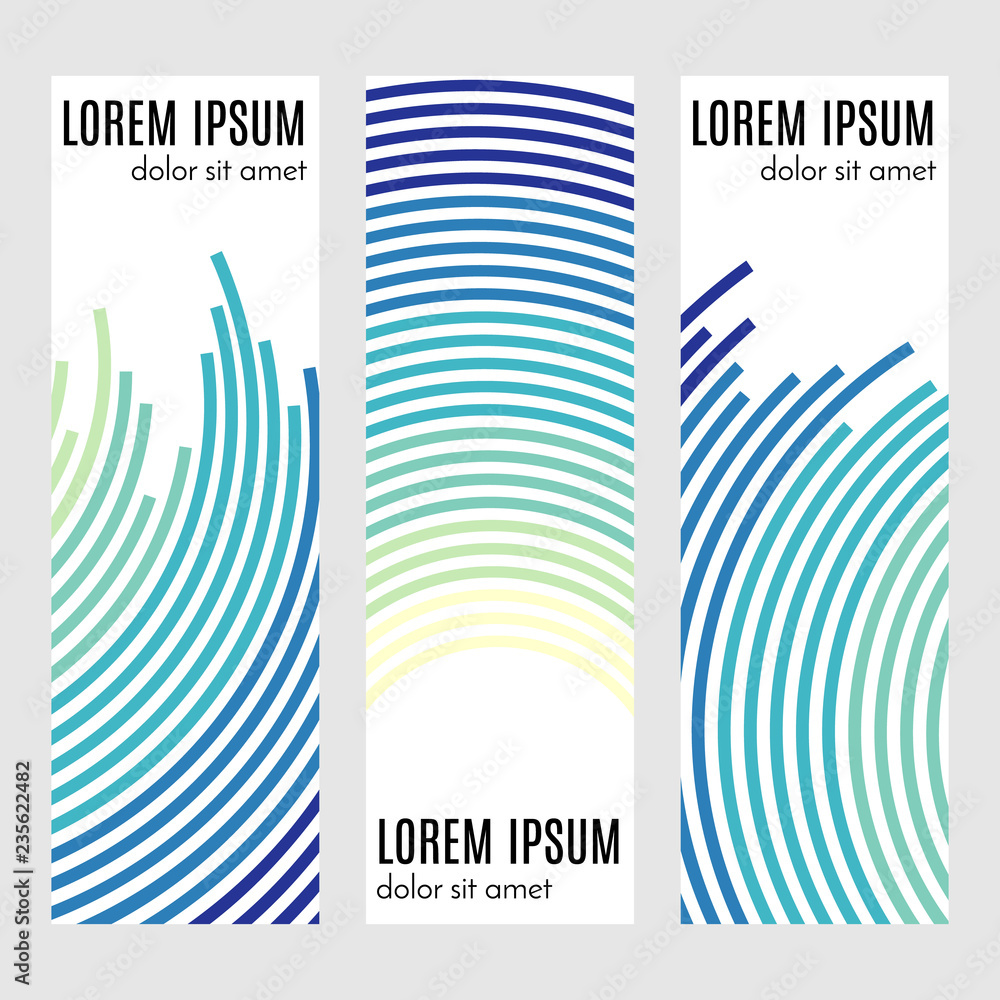 Poster set of abstract vertical header banners with curved lines