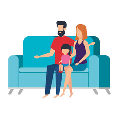 parents couple with daughter in the sofa