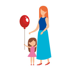 mother with daughter and balloon helium
