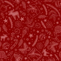 Winter Christmas and New Year vector doodle style pattern