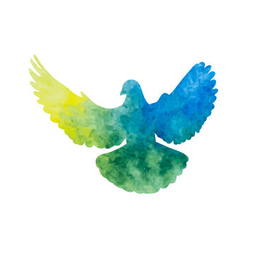 isolated, watercolor dove silhouette, flying bird