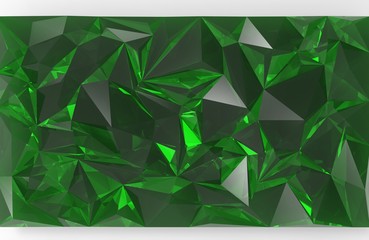 Green glass polygon surface with reflections and refractions. 3D render