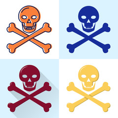 Skull and crossbones icon set in flat and line styles