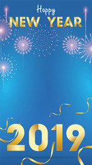 2019 Happy New Year Background for Seasonal Flyers and Greetings Card or invitations background with fireworks. simple modern and stylized vector