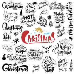 Set of hand drawn christmas quotes with lettering