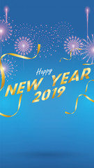 2019 Happy New Year Background for Seasonal Flyers and Greetings Card or invitations background with fireworks. simple modern and stylized vector