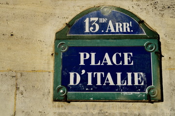 place d’Italie; Paris; plaque de nom de rue