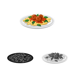 Vector design of pasta and carbohydrate sign. Set of pasta and macaroni stock symbol for web.