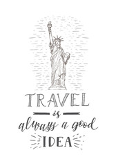 World travel and sights. Tourism banner with hand lettering quote.