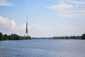 Riga, TV tower, view from the water
