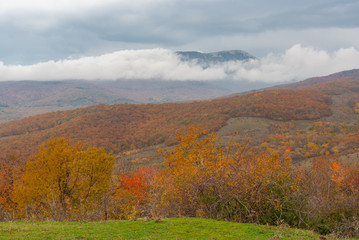 Sombre landscape in Crimean mountains at fall season