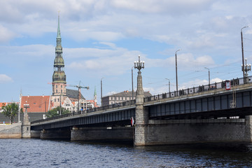 Riga, embankment, old town, view from the water