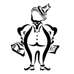 Funny fat businessman with documents and bag in his hands