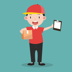 Deliveryman with boxes and clipboard