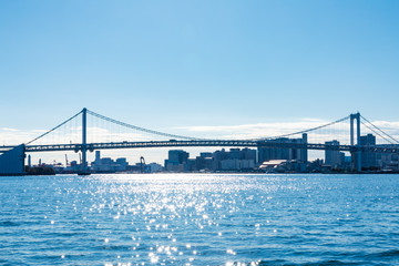 (東京都ｰ都市風景)晴海ふ頭から望むレインボーブリッジ