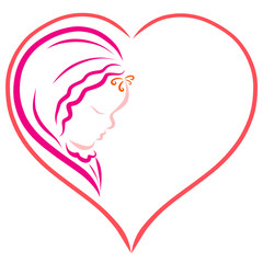 Newborn baby girl framed in a heart shape