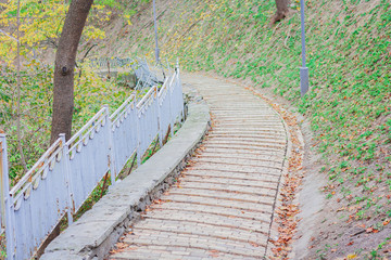 Stone walkway track in the park, autumn in Kiev, Ukraine