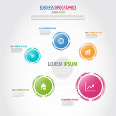 Infographics business template with 5 options for Presentation, Sale forecast, Web design, Improvement, Step by Step