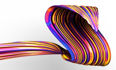 Abstract twisted brush stroke, paint splash, colorful curl. 3D illustration