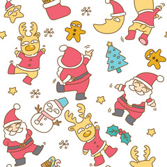 Santa Clause and reindeer seamless pattern background