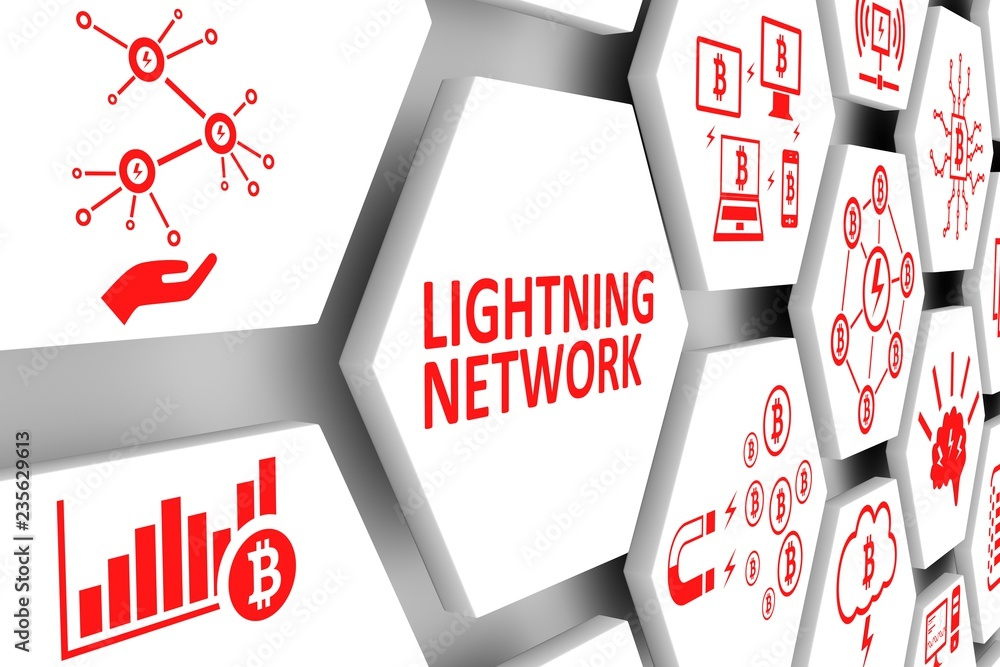 Poster lightning network concept cell background 3d illustration
