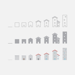 different type of building transformation line solid and graphic