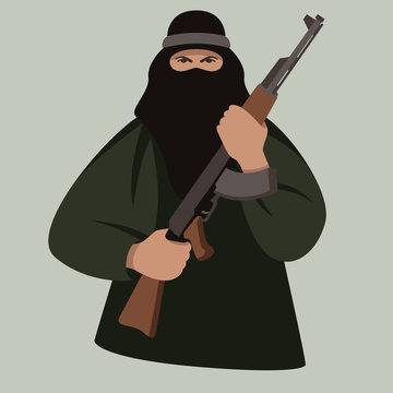 terrorist with gun ,vector illustration, flat style