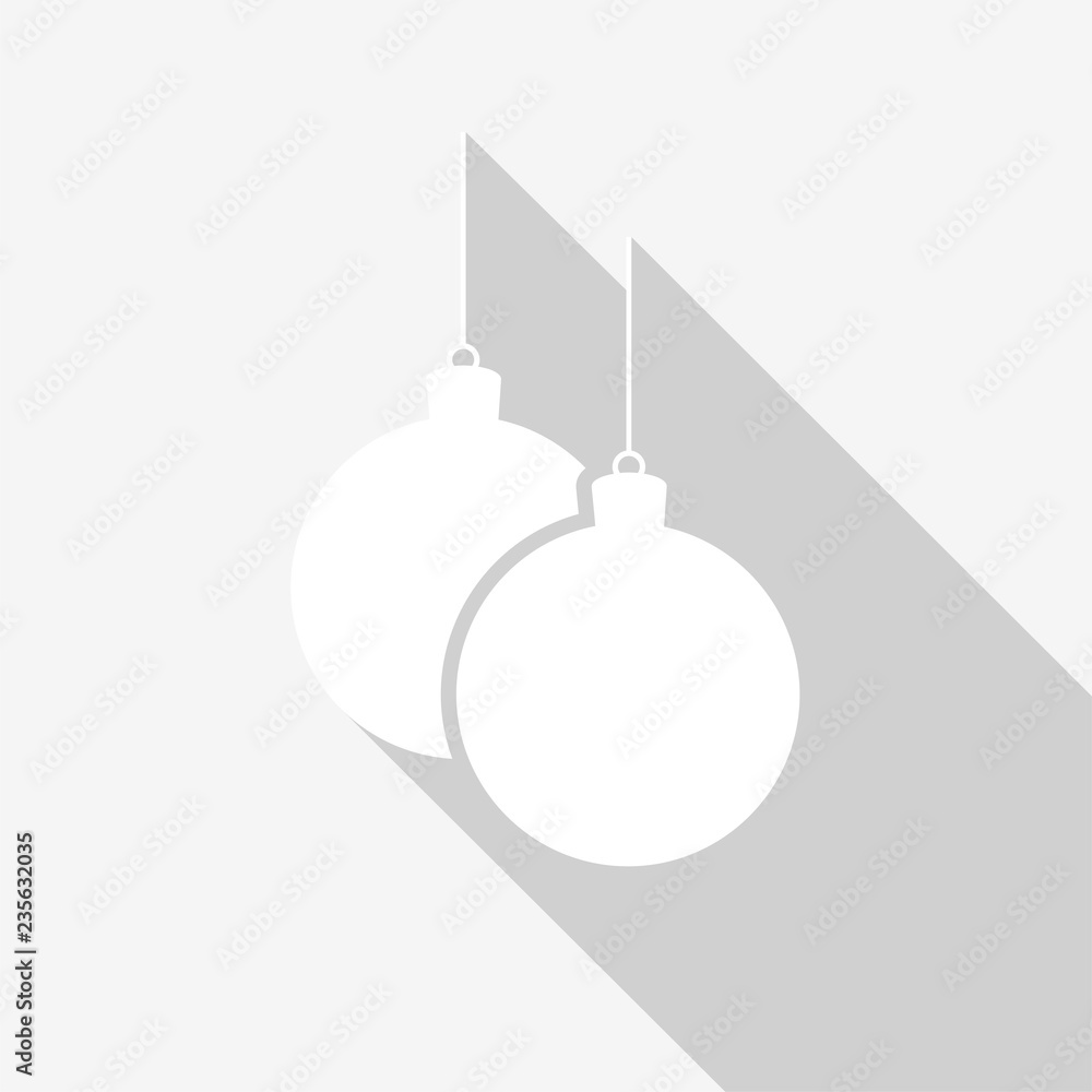 Poster white christmas balls icons on a string with long shadow on white background. vector illustration ep