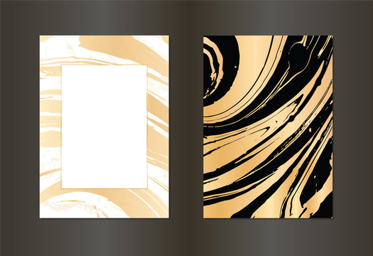 Set of vector black and gold design template for party, invitation, web, banner, birthday, wedding, business card. Abstract golden background.