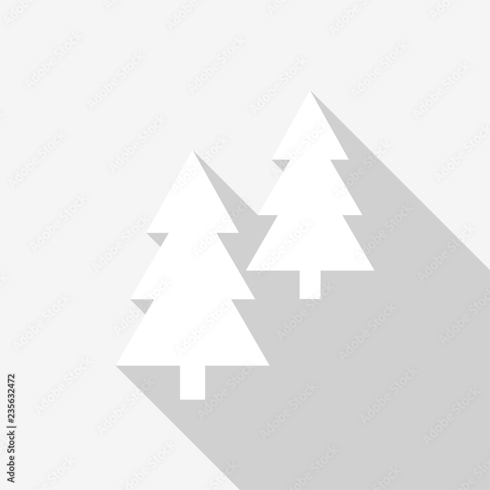 Poster white coniferous trees icons with long shadow on white background. vector illustration eps 10