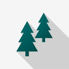 Obraz premium Green coniferous trees icons with long shadow on white background. Vector Illustration EPS 10