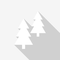 White coniferous trees icons with long shadow on white background. Vector Illustration EPS 10