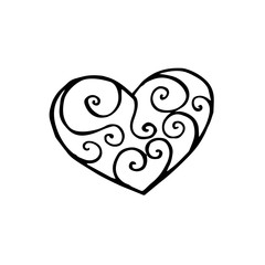 Doodle vintage heart. Hand drawn vector illustration, Isolated on white background