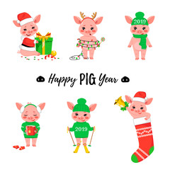 Set of cute New Year pigs.