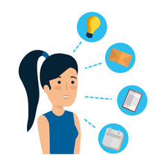 elegant businesswoman with business icons