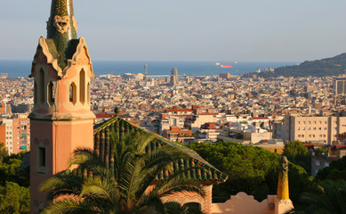 Scenic view of the City of Barcelona, Spain from Antoni Gaudi's Parc Guell