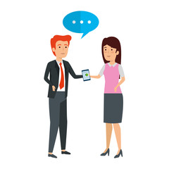 business couple talking avatars characters