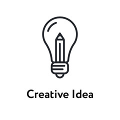 Creative Idea Bulb And Pencil Brainstorm Flat Line Stroke Icon Pictogram