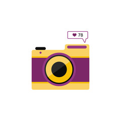 Vector Illustration. Isolated camera with like heart. Camera with like icon element. Flat style