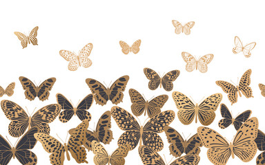 Fototapeta na wymiar Seamless pattern with gold and black butterflies on a white background