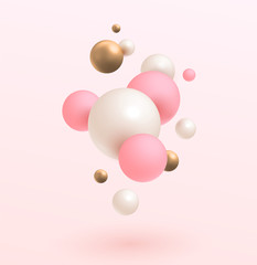 Gold, pink and white 3D balls. Vector illustration. Abstract modern design. eps 10