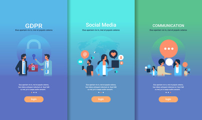 web design template set GDPR social media communication different business concepts collection flat copy space