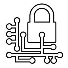 Web security line icon. Cyber security concept with padlock and circuit board. Vector Illustration