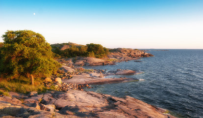 sunset at midsummer in the Aland Islands between Finland and Sweden