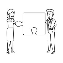 business couple with puzzle characters