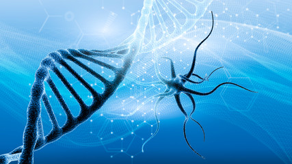 dna and medical and technology background. futuristic molecule virus structure presentation