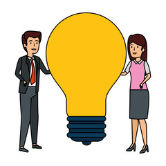business couple with bulb characters