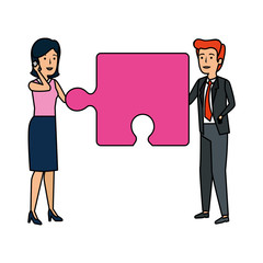 business couple with puzzle characters