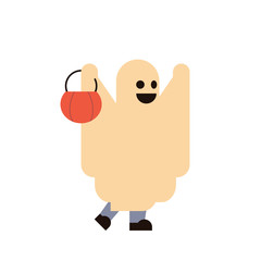 Cute boy wear ghost scarecrow costume happy