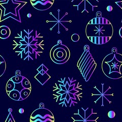 Happy New year, merry Christmas, vector seamless illustration of Christmas decorations and snowflakes. for the design of greeting cards, photo overlays, prints, posters. new year pattern.